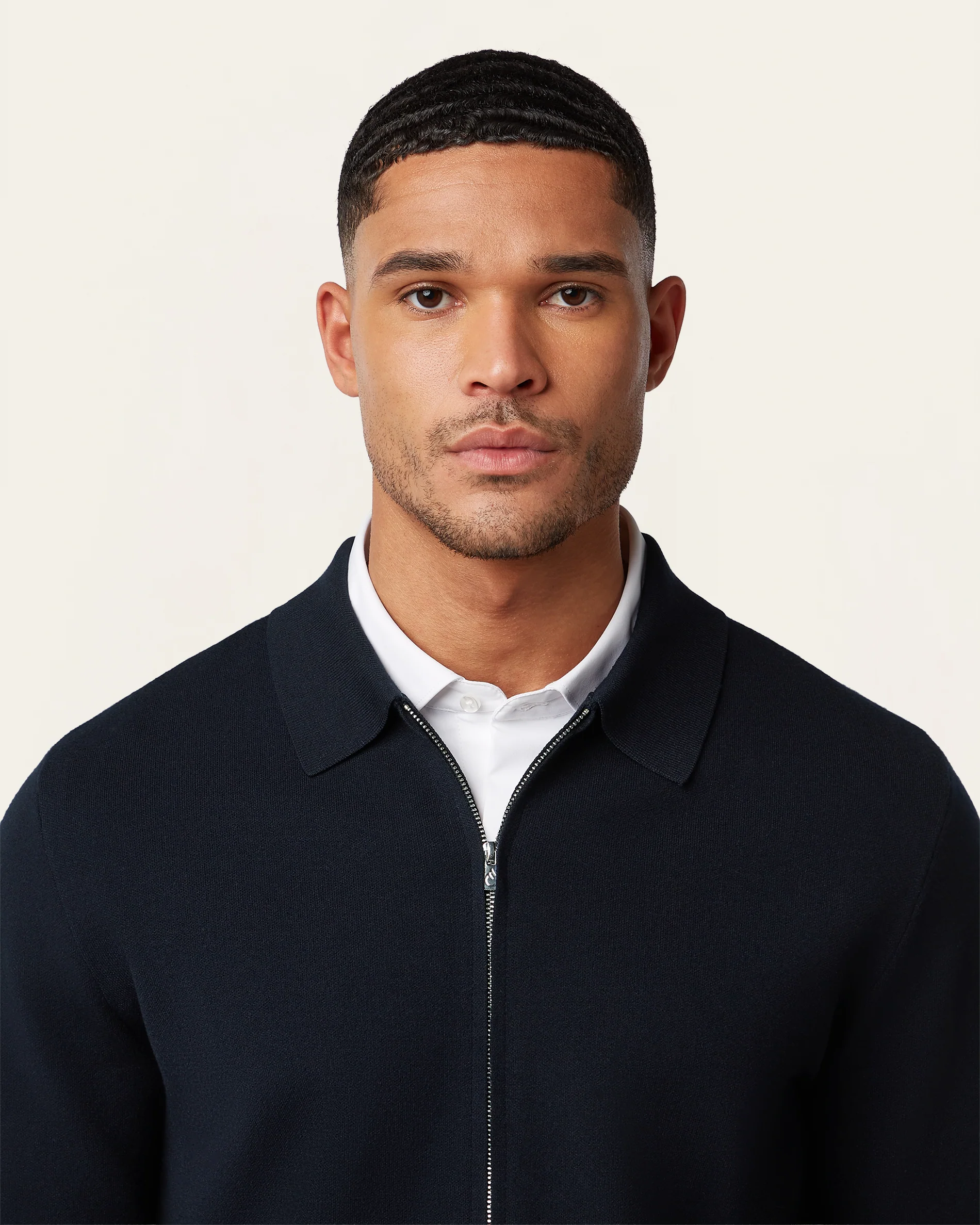 Full Zip Jacquard Cardigan Navy - Image 2