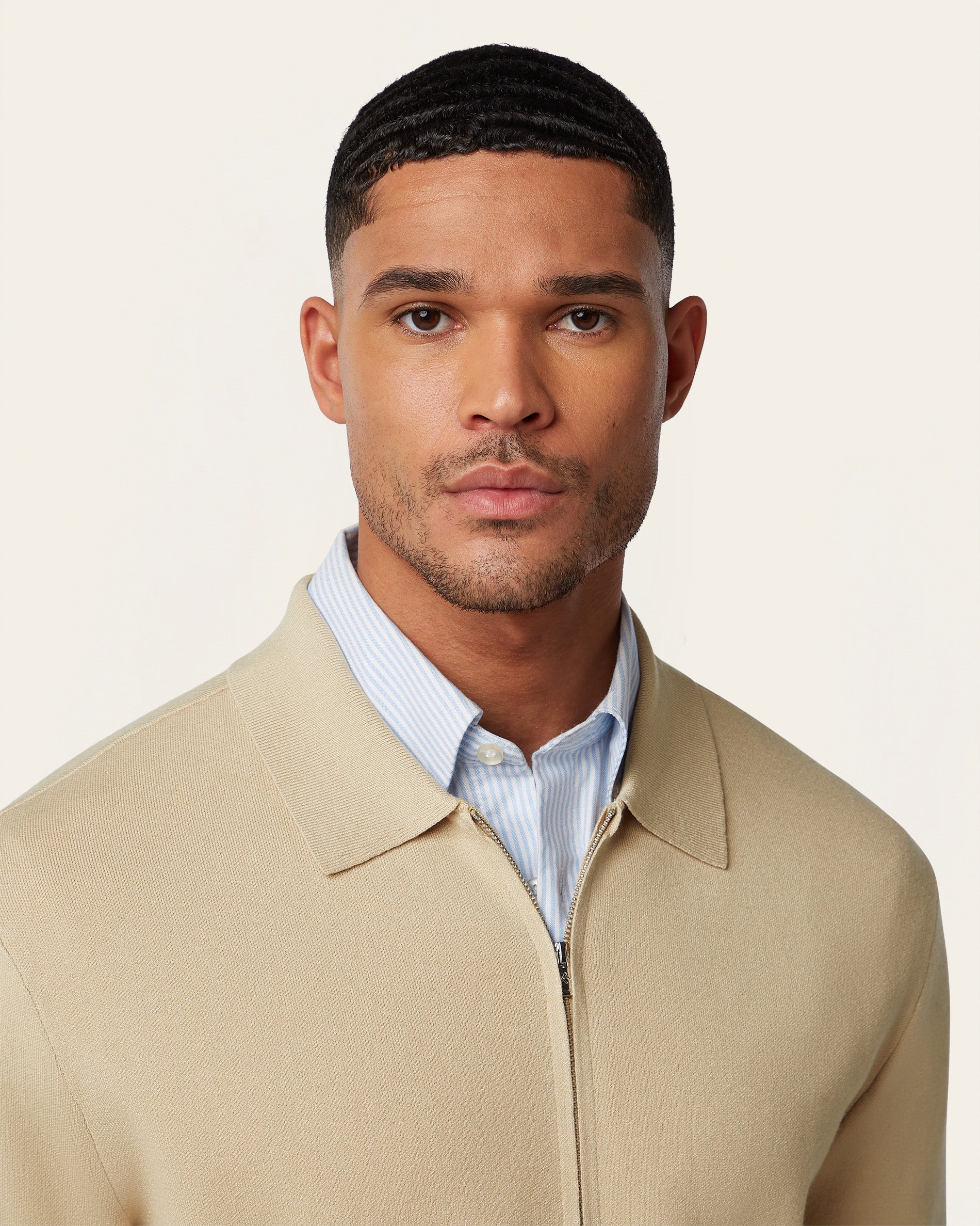 Full Zip Jacquard Cardigan Sand - Image 2