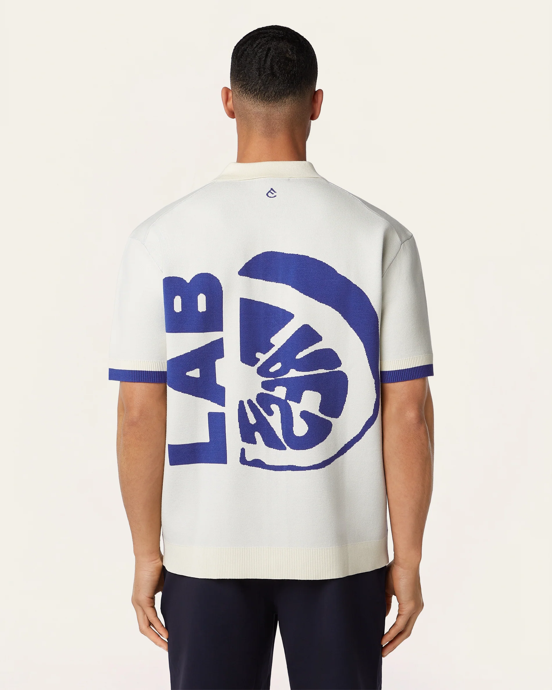 Jacquard Short Sleeve Shirt Off White / Cobalt Blue - Image 2