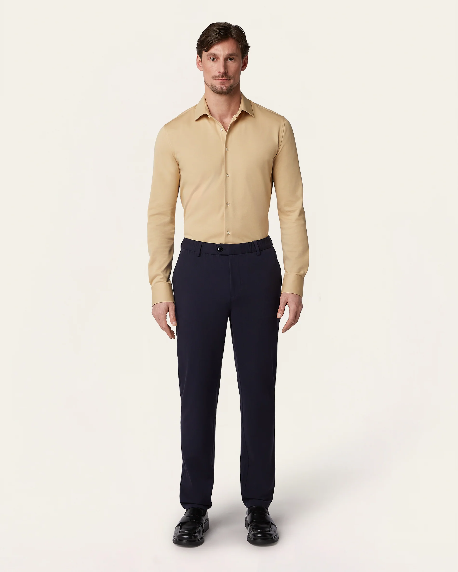 Knitted non-iron shirt Sand - Image 2