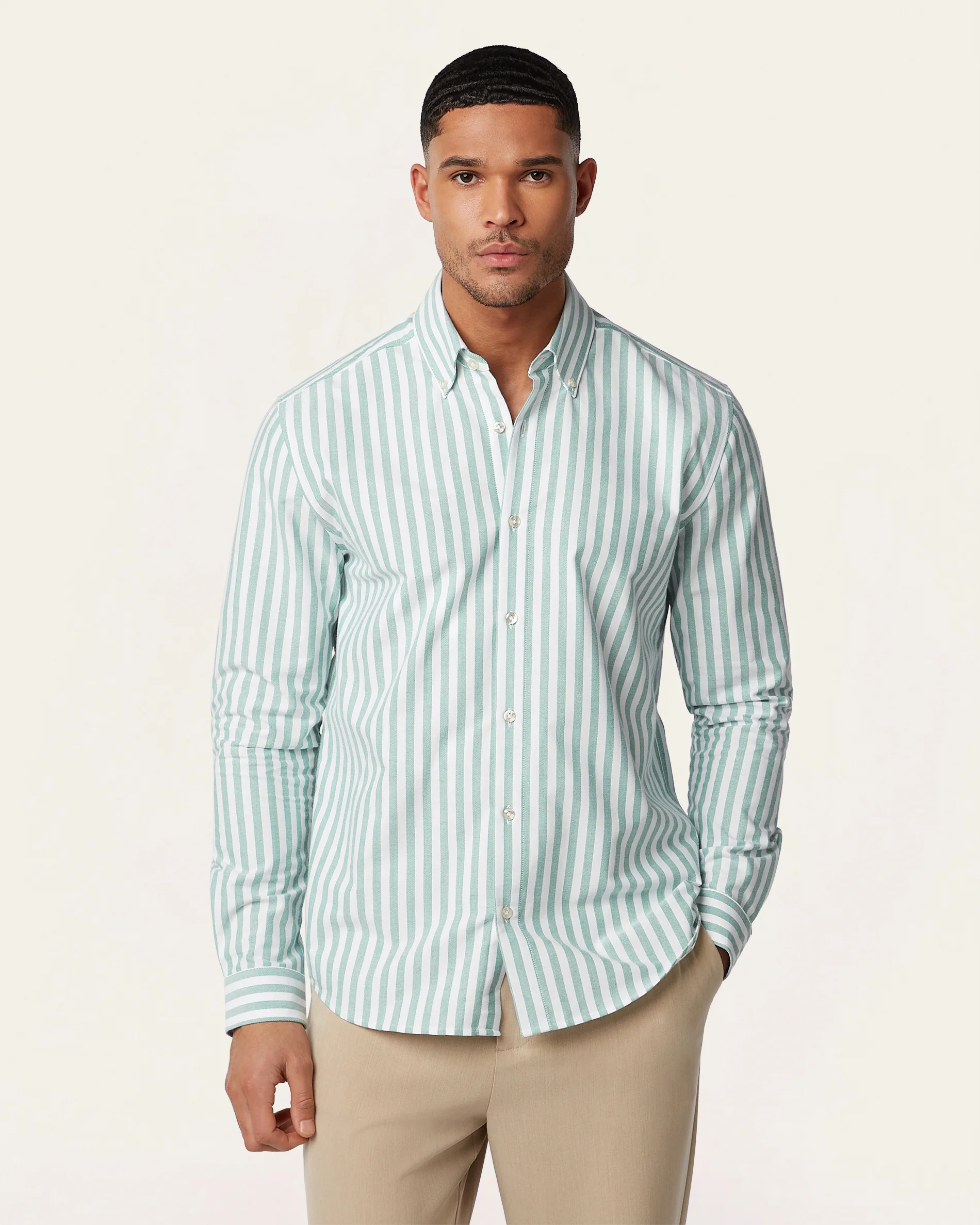Oxford Shirt Green / White stripe - Image 2